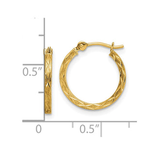 14k Yellow Gold 15.28mm Polished and Satin Diamond-cut Hoop Earrings