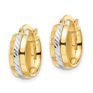 14k Yellow Gold w/ White Rhodium-Plating 15.15mm Diamond-cut Hoop Earrings
