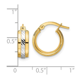 14k Yellow Gold w/ White Rhodium-Plating 15.15mm Diamond-cut Hoop Earrings