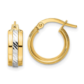14k Yellow Gold w/ White Rhodium-Plating 15.15mm Diamond-cut Hoop Earrings
