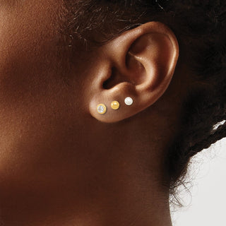 14k Gold 3.5mm 3 Pair Set of Ball Stud Earrings Cultured Freshwater Pearl & CZ