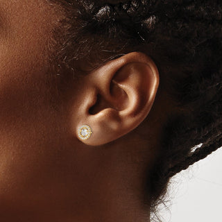 14k Yellow Gold 7.25mm CZ Halo Stud Earrings