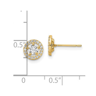 14k Yellow Gold 7.25mm CZ Halo Stud Earrings