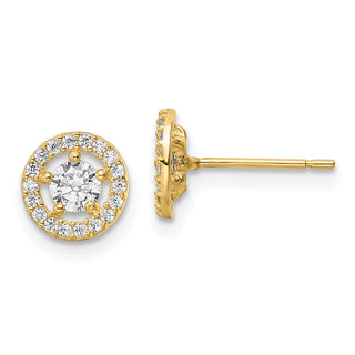 14k Yellow Gold 7.25mm CZ Halo Stud Earrings