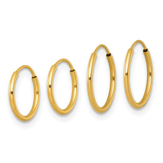14k Yellow Gold 1mm Polished Set of Two Pairs Endless Hoop Earrings
