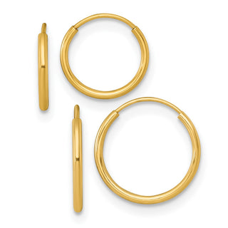 14k Yellow Gold 1mm Polished Set of Two Pairs Endless Hoop Earrings