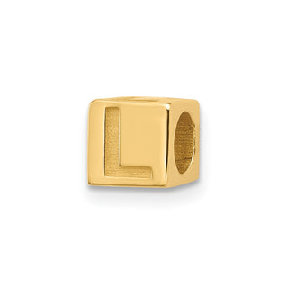 14K Yellow Gold Alphabet Bead Letter L Charm