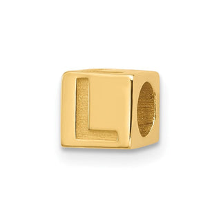 14K Yellow Gold Alphabet Bead Letter L Charm