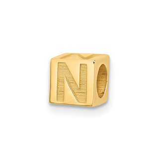 14K Yellow Gold Alphabet Bead Letter N Charm