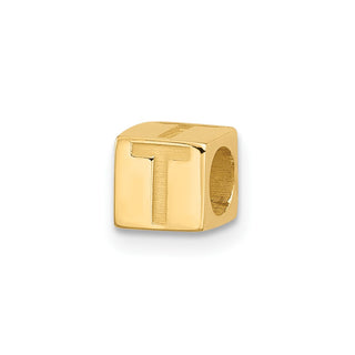 14K Yellow Gold Alphabet Bead Letter T Charm