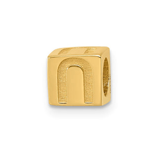 14K Yellow Gold Alphabet Bead Letter U Charm