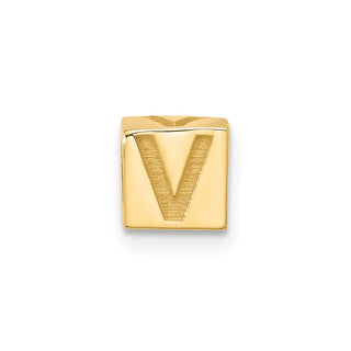 14K Yellow Gold Alphabet Bead Letter V Charm