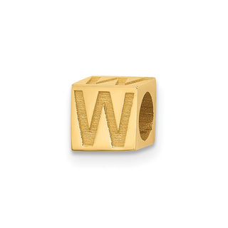 14K Yellow Gold Alphabet Bead Letter W Charm