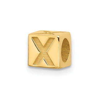 14K Yellow Gold Alphabet Bead Letter X Charm