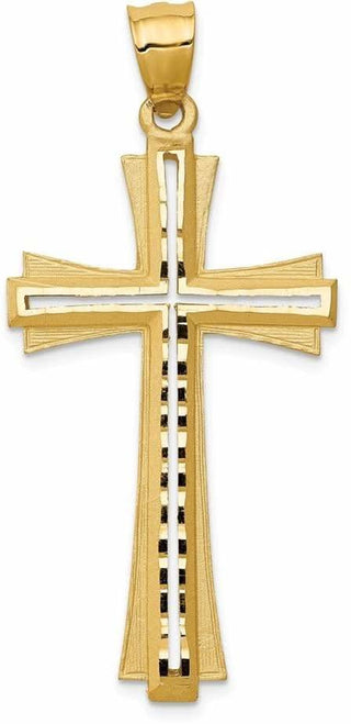14k Yellow Gold Diamond-Cut and Satin Cross Pendant