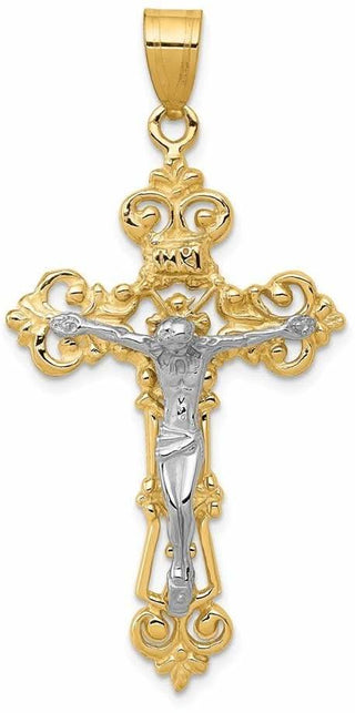 14k Yellow and White Gold Inri Fleur De Lis Crucifix Pendant C242