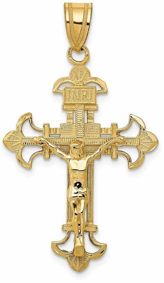 14k Yellow Gold Inri Fleur De Lis Crucifix Pendant C253