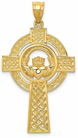 14k Yellow Gold Celtic Claddagh Cross Pendant