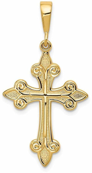 14k Yellow Gold Fleur De Lis Cross Pendant C2712