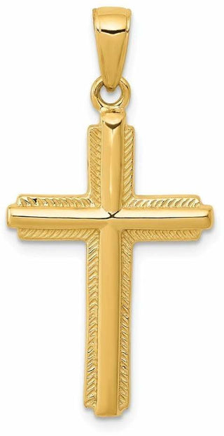 14k Yellow Gold Cross with Striped Border Pendant