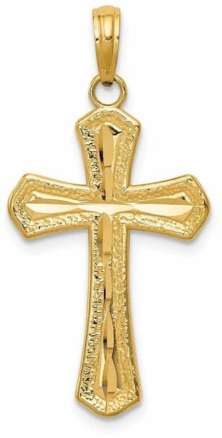14k Yellow Gold Diamond-Cut Beveled Edges Cross Pendant
