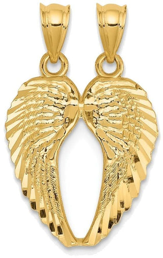 14k Yellow Gold Break Apart Diamond-Cut Angel Wings Pendant