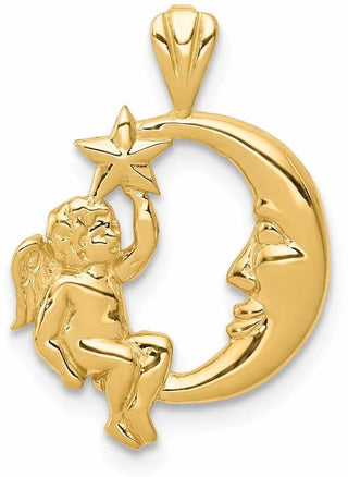 14k Yellow Gold Angel, Moon and Star Pendant