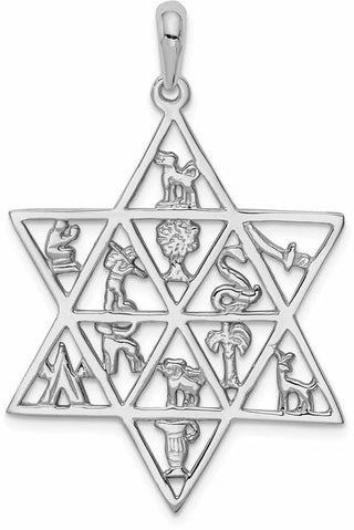 14K White Gold 12 Tribes Star Of David Pendant