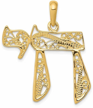 14k Yellow Gold Filigree Chai Pendant D1703