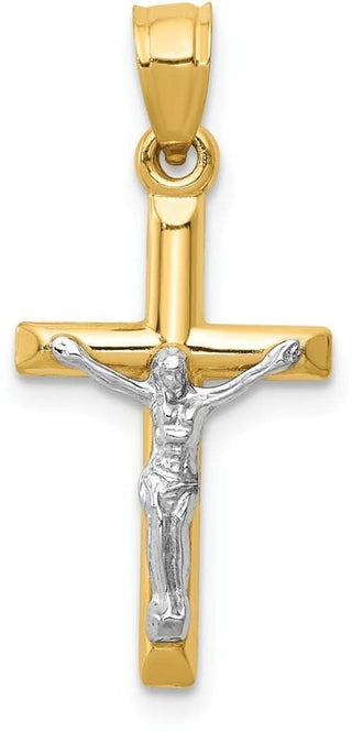 14k Yellow and White Gold Hollow Latin Crucifix Pendant D3594
