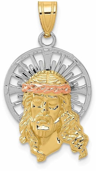 14k Yellow, White and Rose Gold Diamond-Cut Christ Pendant D3702