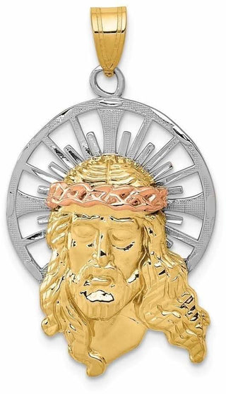 14k Yellow, White and Rose Gold Diamond-Cut Christ Pendant D3703