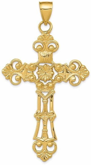 14k Yellow Gold Fleur De Lis Large Cross Pendant