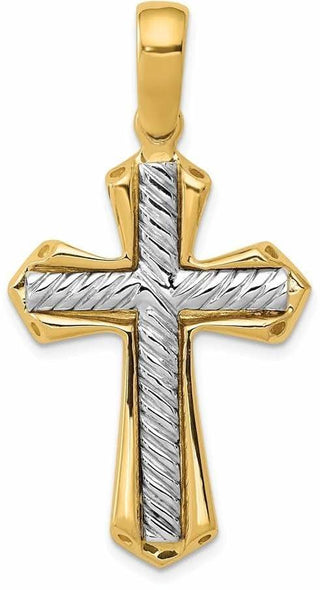 14k Yellow and White Gold Solid Passion Cross Pendant