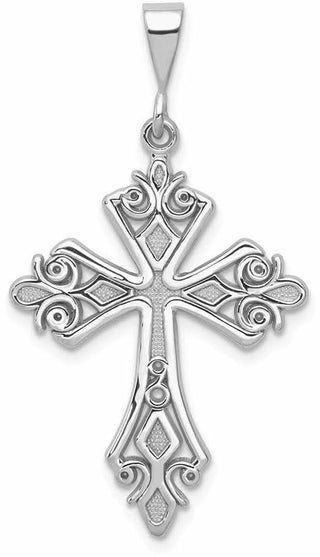 14k White Gold Fleur De Lis Cross Pendant K407