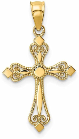 14k Yellow Gold Mini Budded Cross Pendant