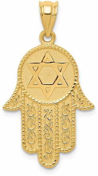 14k Yellow Gold Hamsa with Star Of David Pendant