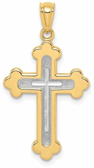 14k Yellow and White Gold Polished Budded Cross Pendant
