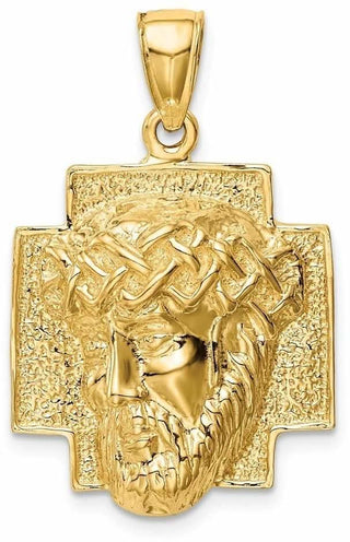 14k Yellow Gold Polished 2-D Large Jesus Head with Crown Pendant