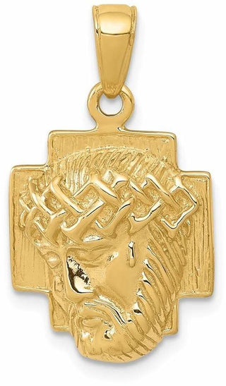 14k Yellow Gold Polished 2-D Small Jesus Head with Crown Pendant