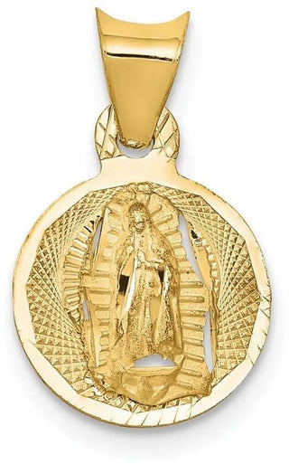 14k Yellow Gold Polished and Diamond-Cut Lady Of Guadalupe Circle Pendant K5629