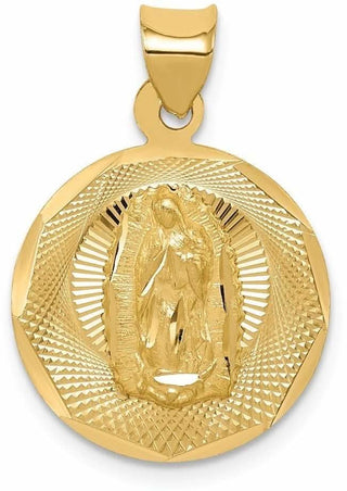 14k Yellow Gold Polished and Diamond-Cut Lady Of Guadalupe Circle Pendant K5631