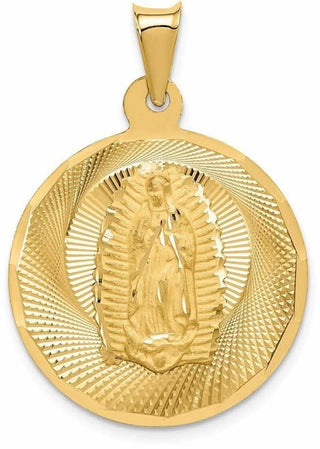 14k Yellow Gold Polished and Diamond-Cut Lady Of Guadalupe Circle Pendant K5632