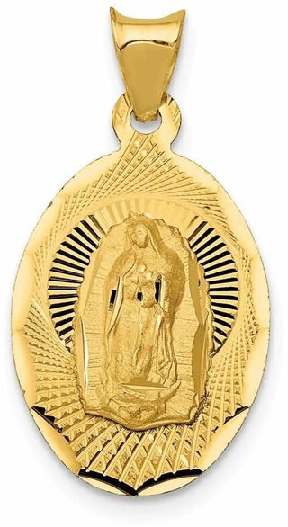 14k Yellow Gold Polished and Diamond-Cut Lady Of Guadalupe Oval Pendant K5633