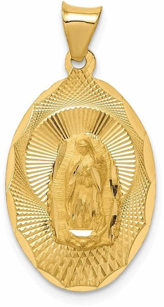 14k Yellow Gold Polished and Diamond-Cut Lady Of Guadalupe Oval Pendant K5634