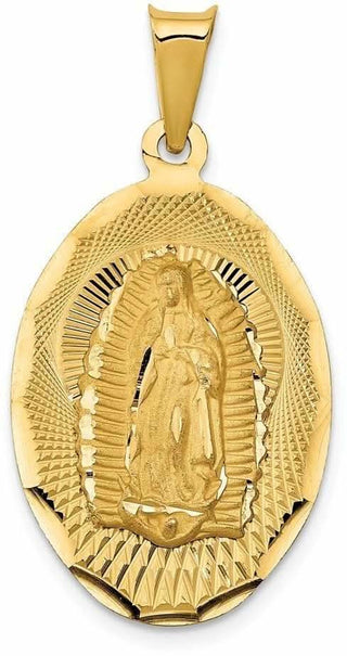 14k Yellow Gold Polished and Diamond-Cut Lady Of Guadalupe Oval Pendant K5635