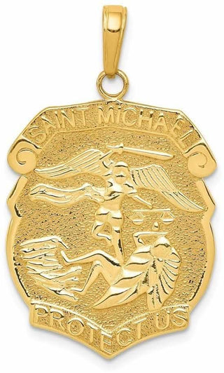 14k Yellow Gold Polished Large Saint Michael Protect Us Medal Pendant