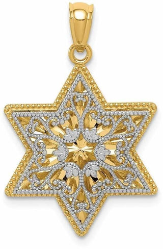 14k Yellow and White Gold Polished Reversible Filigree Star Of David Pendant