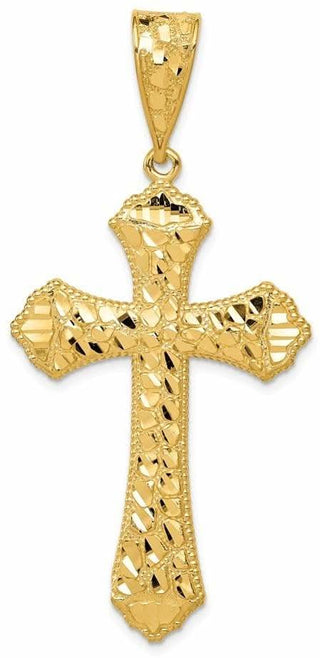 14k Yellow Gold Diamond-Cut Budded Cross Pendant K6223