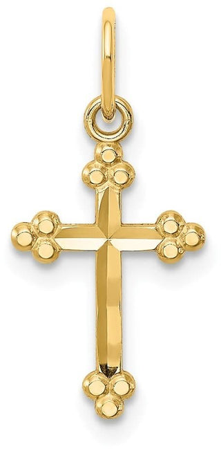 14k Yellow Gold Small Diamond-Cut Budded Cross Pendant